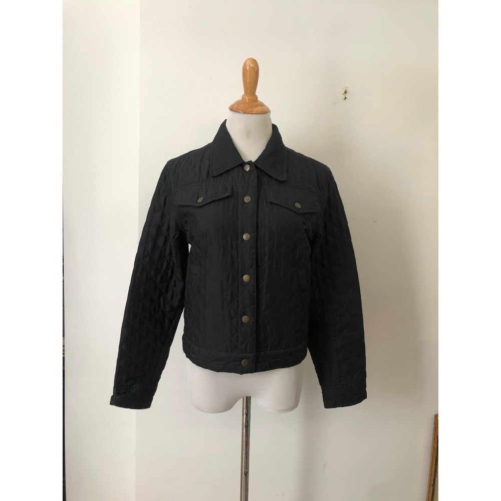 1990 Bobby Chan Matelasse Quilted Black Silk snap button bomber  jacket